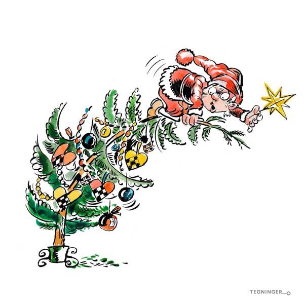 Julenissen pynter treet – JUL